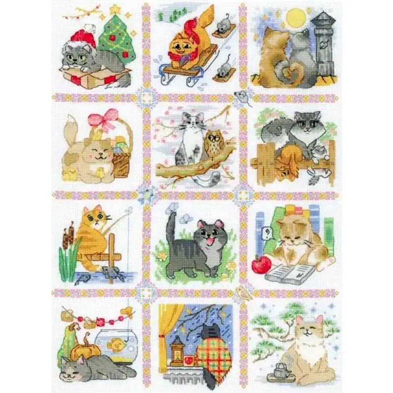 Cat Calendar Cross Stitch Kit By RIOLIS