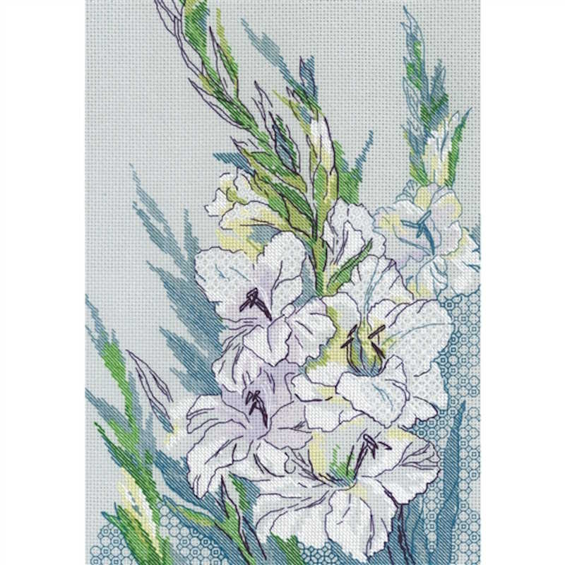 White Gladioli Blackwork Kit By RIOLIS