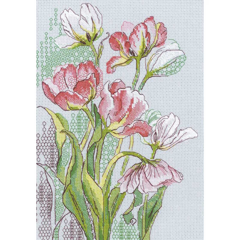 Graceful Tulips Blackwork Kit By RIOLIS
