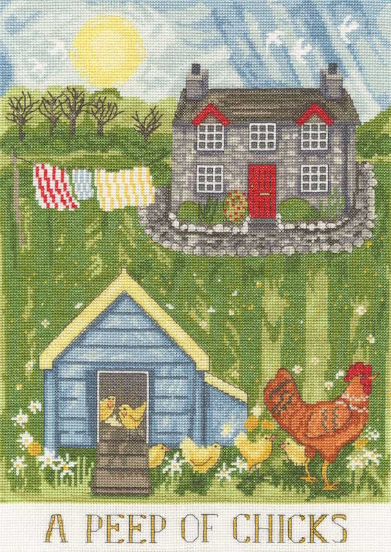 A Peep of Chicks Cross Stitch Kit By Bothy Threads