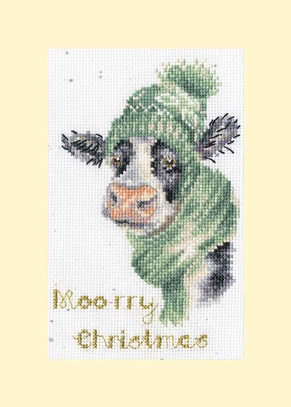 Moo-rry Christmas Cross Stitch Christmas Card Kit by Bothy Threads
