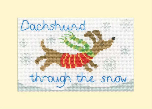 Dachshund Through the Snow Cross Stitch Christmas Card Kit by Bothy Threads