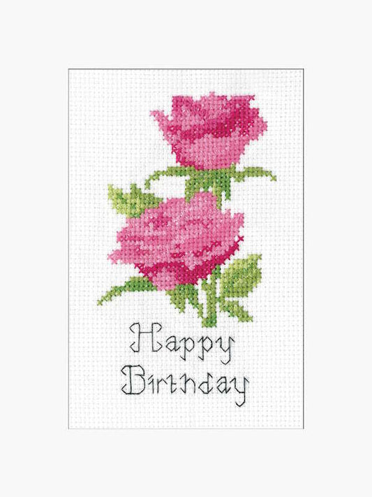 Pink Roses Cross Stitch Card Kit by Heritage Crafts