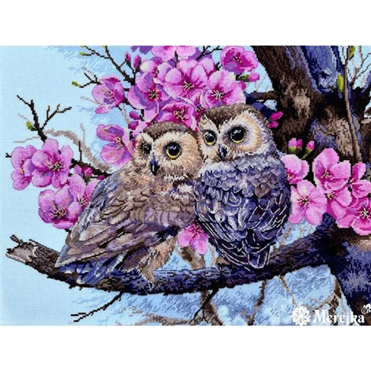 Owls in Spring Blossom Cross Stitch Kit by Merejka