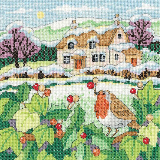 Snowy Cottage Cross Stitch Kit by Heritage Crafts