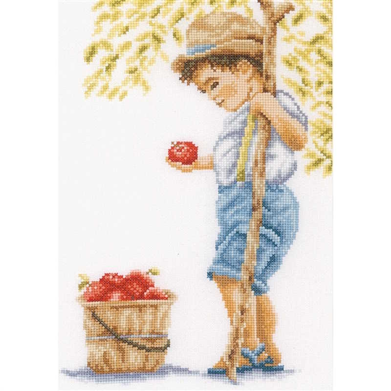 Boy with Apples Cross Stitch Kit By Lanarte