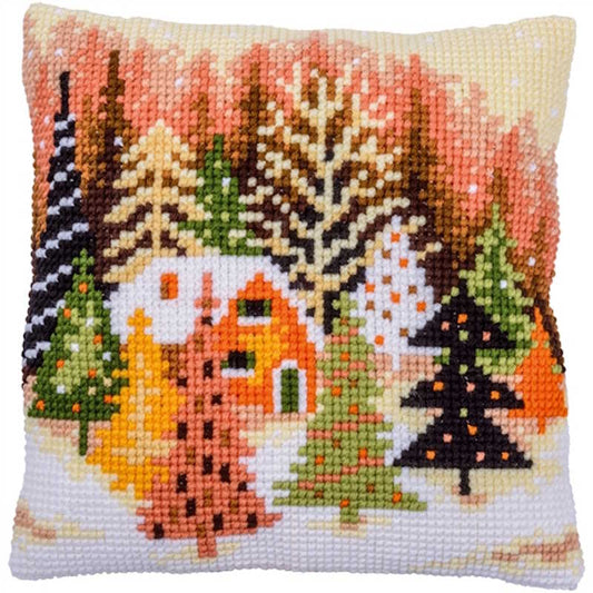 Winter Village Printed Cross Stitch Cushion Kit by Vervaco
