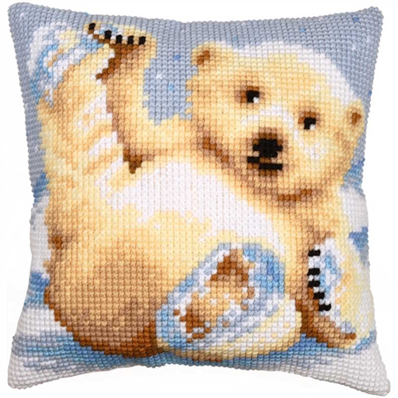 Little Polar Bear Printed Cross Stitch Cushion Kit by Vervaco