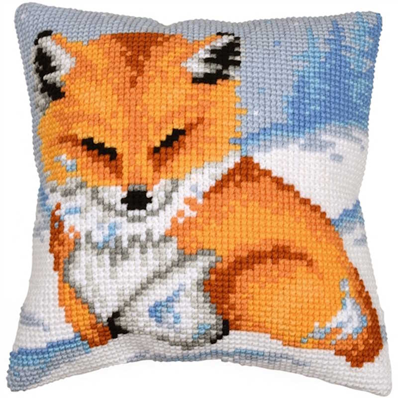 Little Fox Printed Cross Stitch Cushion Kit by Vervaco