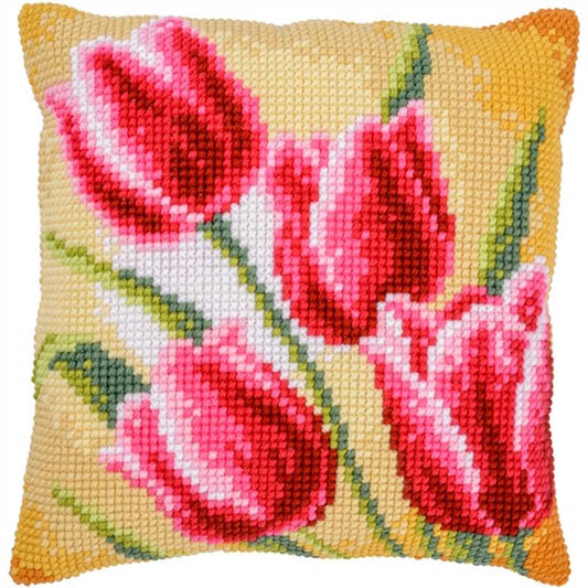Red Tulips Printed Cross Stitch Cushion Kit by Vervaco