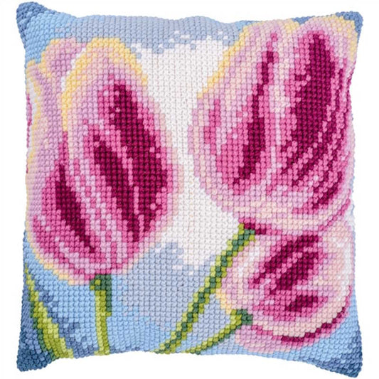 Three Tulips Printed Cross Stitch Cushion Kit by Vervaco