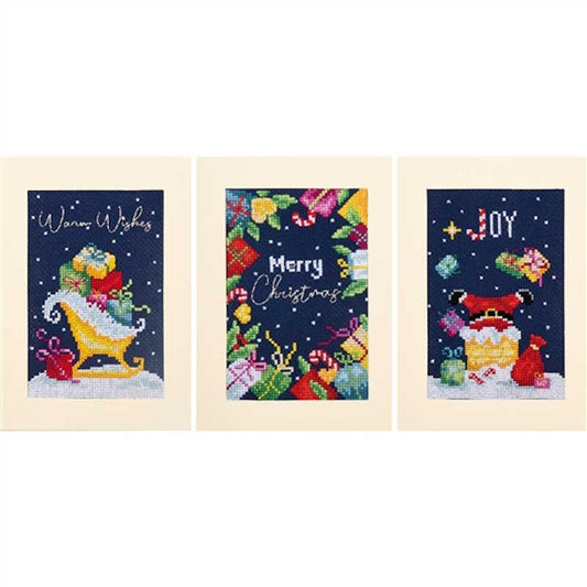 Santa and Sleigh Cross Stitch Christmas Card Kit By Vervaco