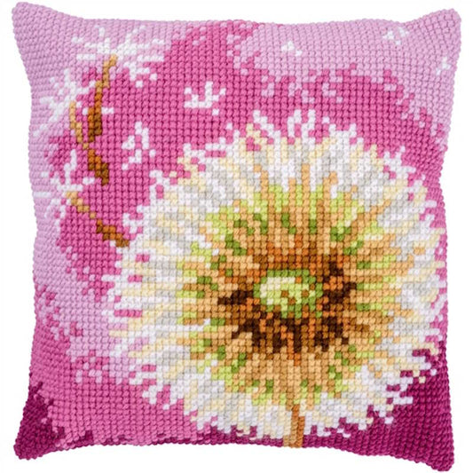 Fluff Flower Printed Cross Stitch Cushion Kit by Vervaco