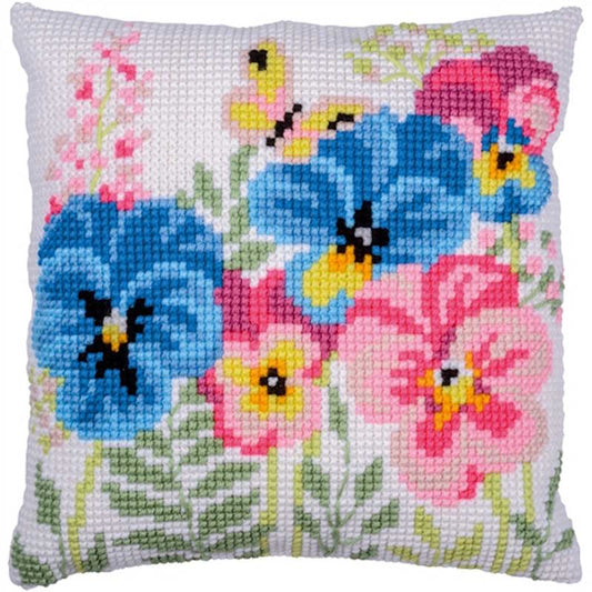 Violets Printed Cross Stitch Cushion Kit by Vervaco