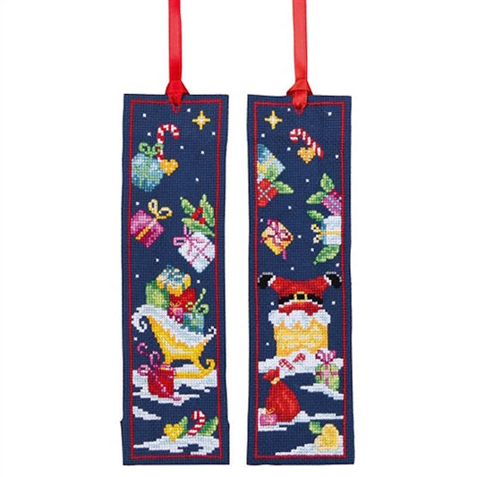 Santa and Sleigh Bookmark Cross Stitch Kit By Vervaco