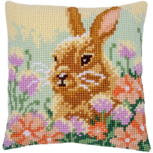 Rabbit Printed Cross Stitch Cushion Kit by Vervaco