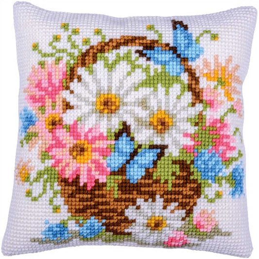 Basket of Flowers Printed Cross Stitch Cushion Kit by Vervaco