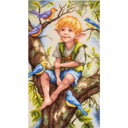 Chatter Among the Leaves Cross Stitch Kit By Lanarte