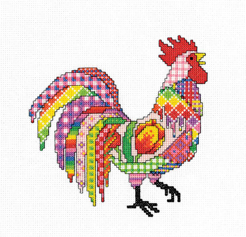 Patchwork Cockerel Cross Stitch Kit by Heritage Crafts