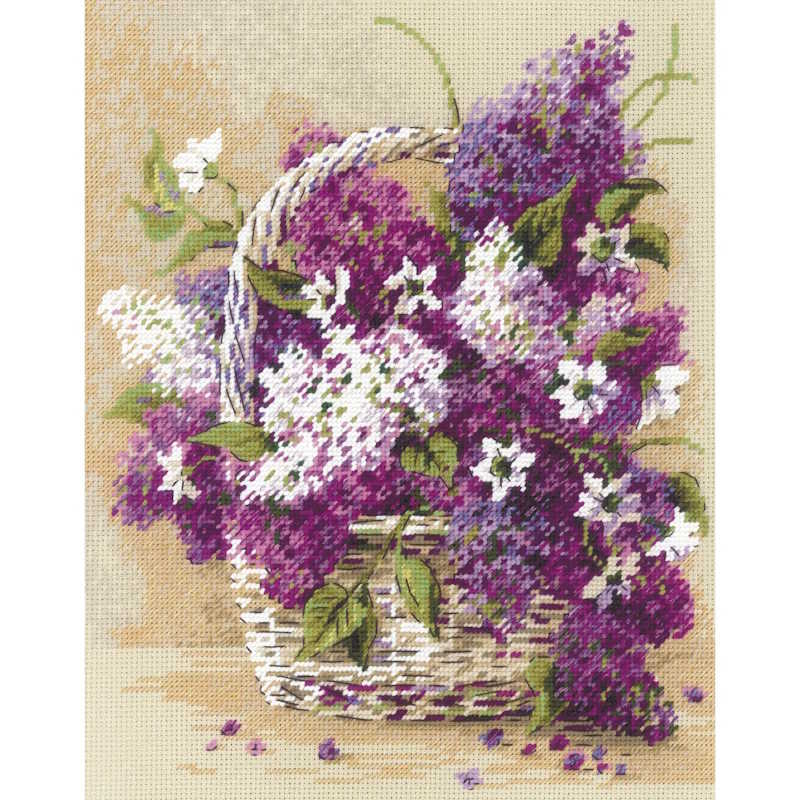 Basket of Lilacs Cross Stitch Kit By RIOLIS