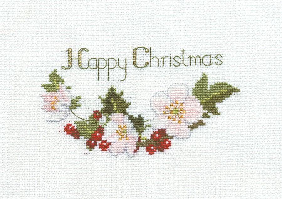 Christmas Roses Cross Stitch Christmas Card Kit by Derwentwater Design