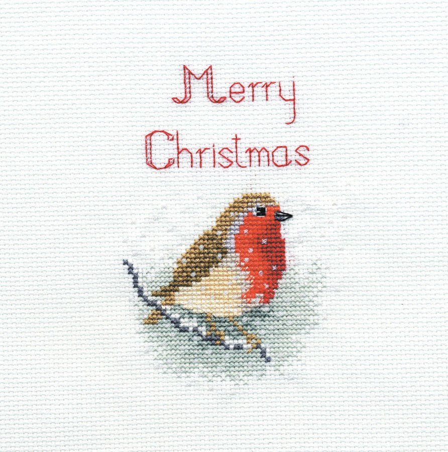 Snow Robin Cross Stitch Christmas Card Kit by Derwentwater Designs