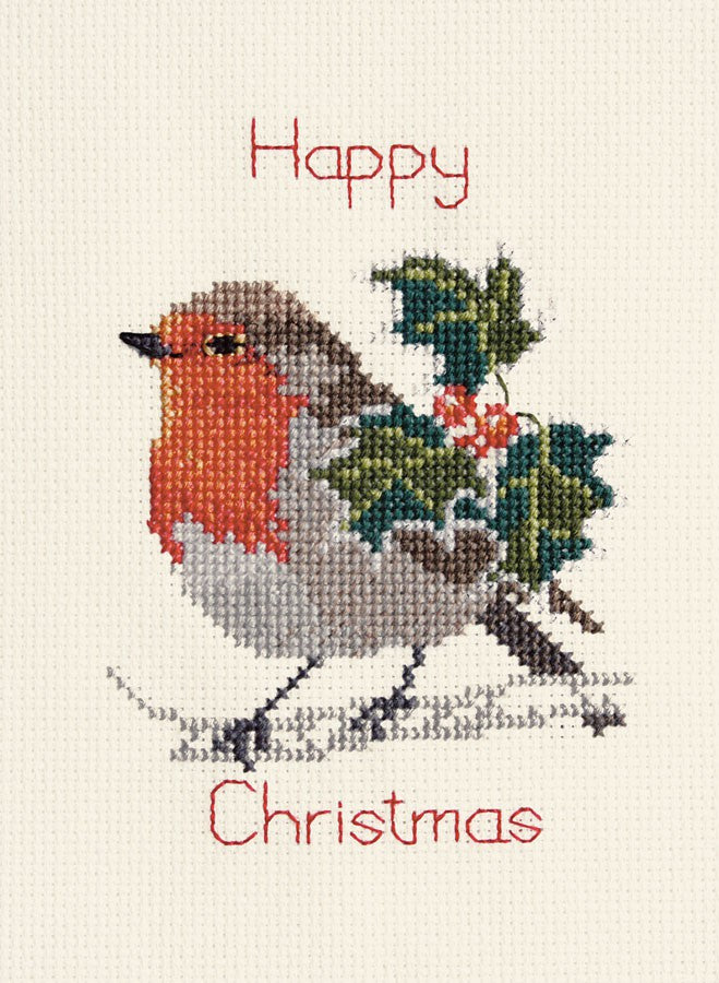 Holly and Robin Cross Stitch Christmas Card Kit by Derwentwater Designs