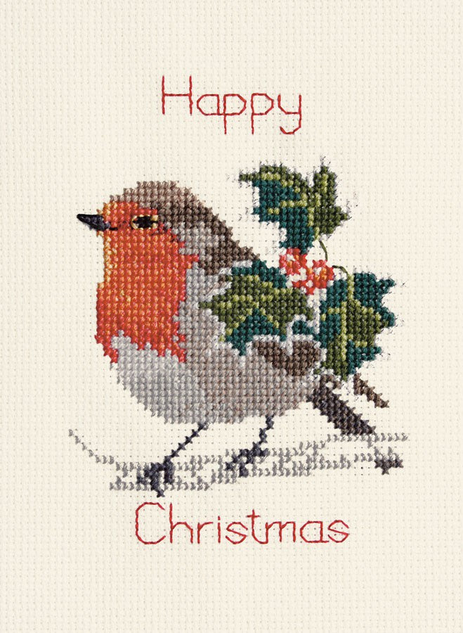 Holly and Robin Cross Stitch Christmas Card Kit by Derwentwater Design