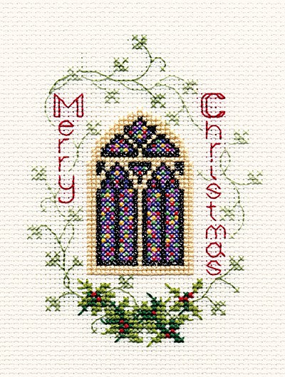 Stained Glass Window Cross Stitch Christmas Card Kit by Derwentwater Designs