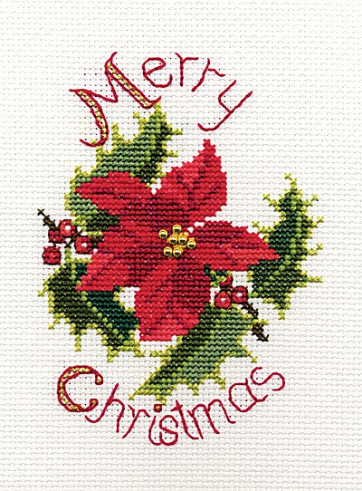 Poinsettia and Holly Cross Stitch Christmas Card Kit by Derwentwater Designs