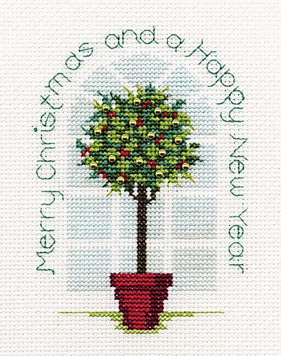 Holly Tree Cross Stitch Christmas Card Kit by Derwentwater Designs