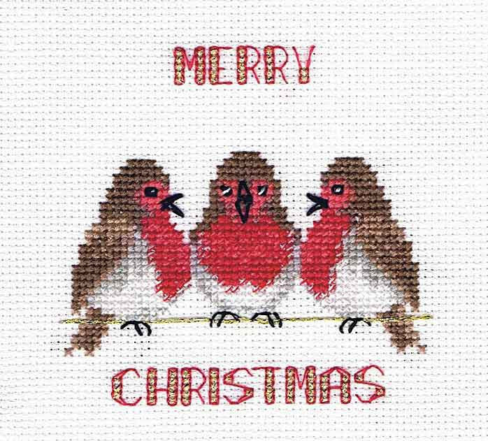Robin Trio Cross Stitch Christmas Card Kit by Derwentwater Designs