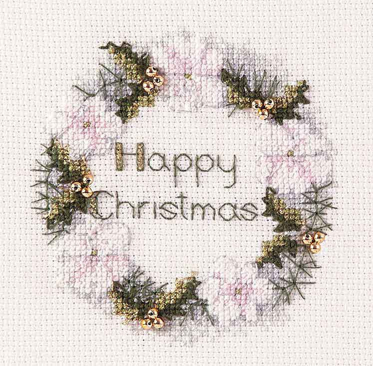 Golden Wreath Cross Stitch Christmas Card Kit by Derwentwater Designs