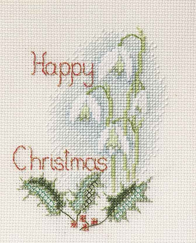Snowdrops Cross Stitch Christmas Card Kit by Derwentwater Designs