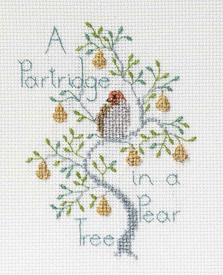 Partridge in a Pear Tree Cross Stitch Christmas Card Kit by Derwentwater Designs