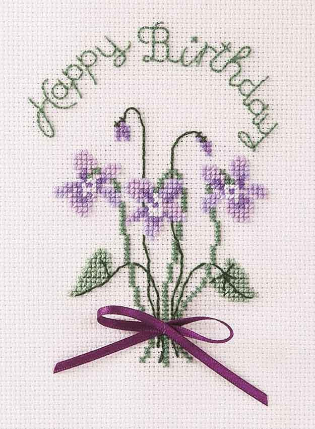 Violets Cross Stitch Card Kit by Derwentwater Designs