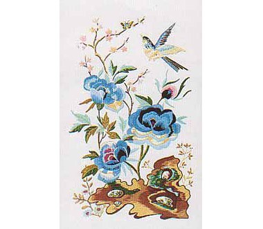 Oriental Blue Peony Embroidery Kit by Design Perfection