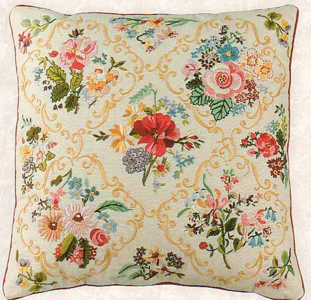 Victorian Flower Embroidery Cushion Front Kit by Design Perfection