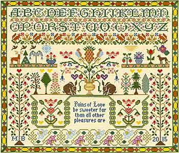 Pains of Love Sampler Cross Stitch Kit By Bothy Threads