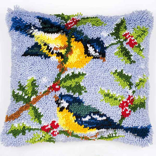 Blue Tits Latch Hook Cushion Kit By Vervaco