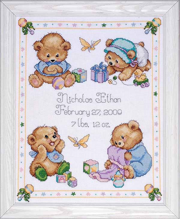 Baby Bears Birth Sampler Cross Stitch Kit By Design Works