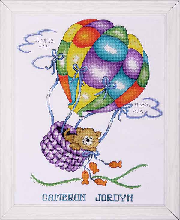 Up Up and Away Birth Sampler Cross Stitch Kit By Design Works