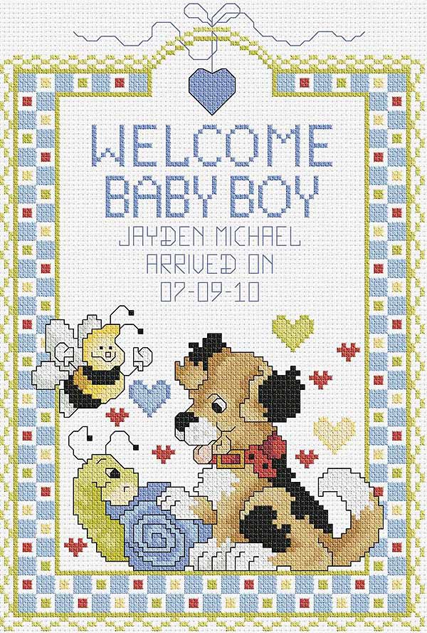 Welcome Baby Boy Birth Sampler Cross Stitch Kit by Janlynn