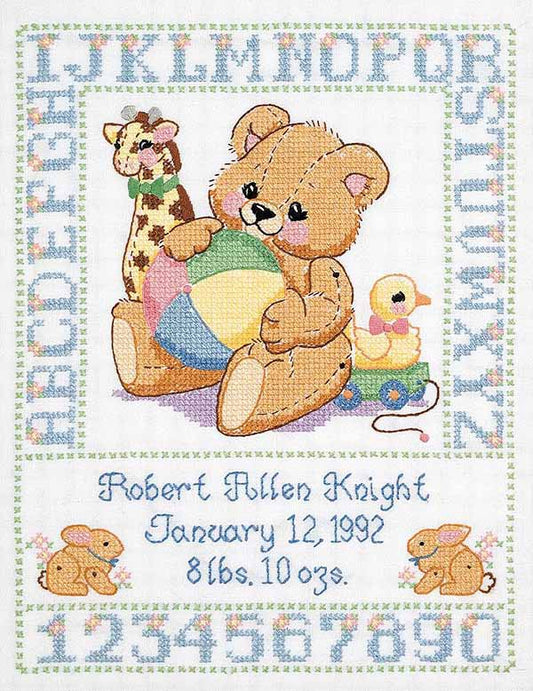 Baby Bears Birth Sampler Printed Cross Stitch Kit by Janlynn