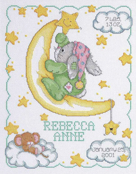 Crescent Moon Birth Sampler Cross Stitch Kit by Janlynn