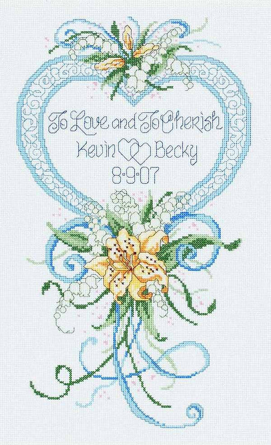 Cherish Wedding Heart Wedding Sampler Cross Stitch Kit by Janlynn