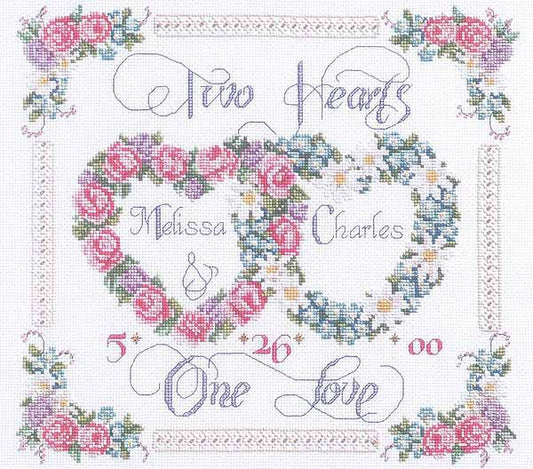 Two Hearts One Love Wedding Sampler Cross Stitch Kit by Janlynn