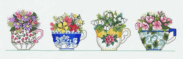 Row of Teacups Cross Stitch Kit by Janlynn