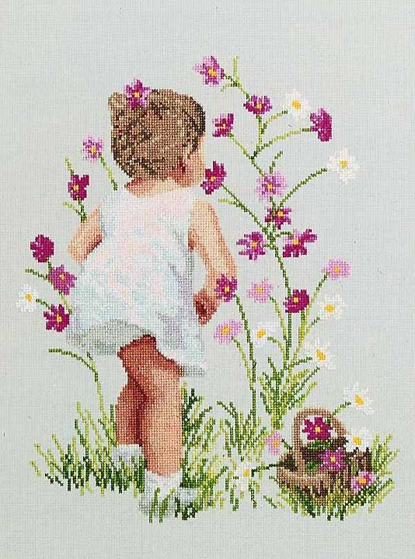 Girl with Cosmos Cross Stitch Kit by Janlynn