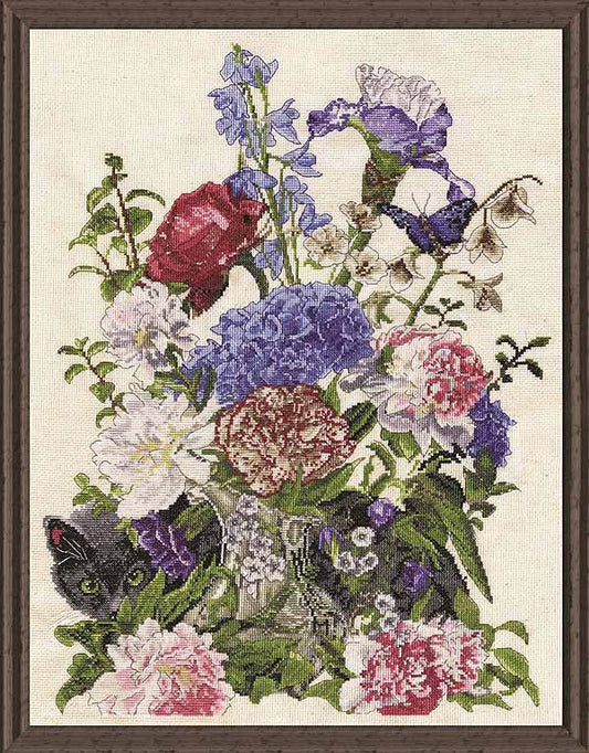 Bouquet With Cat Cross Stitch Kit by Design Works